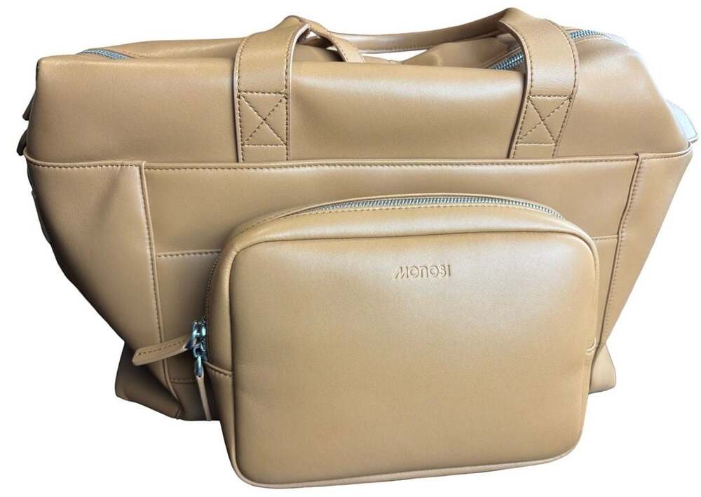 Monos Metro Duffel Bag Tan Brown Vegan Leather Travel Weekender w/ Metro Kit